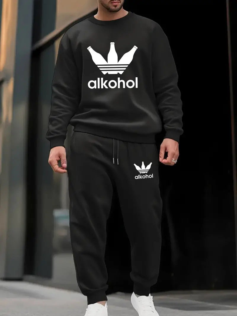 Trainingsanzug 2 teilig Sport Sweatshirt Hose Langarm Aufdruck 'alkohol'