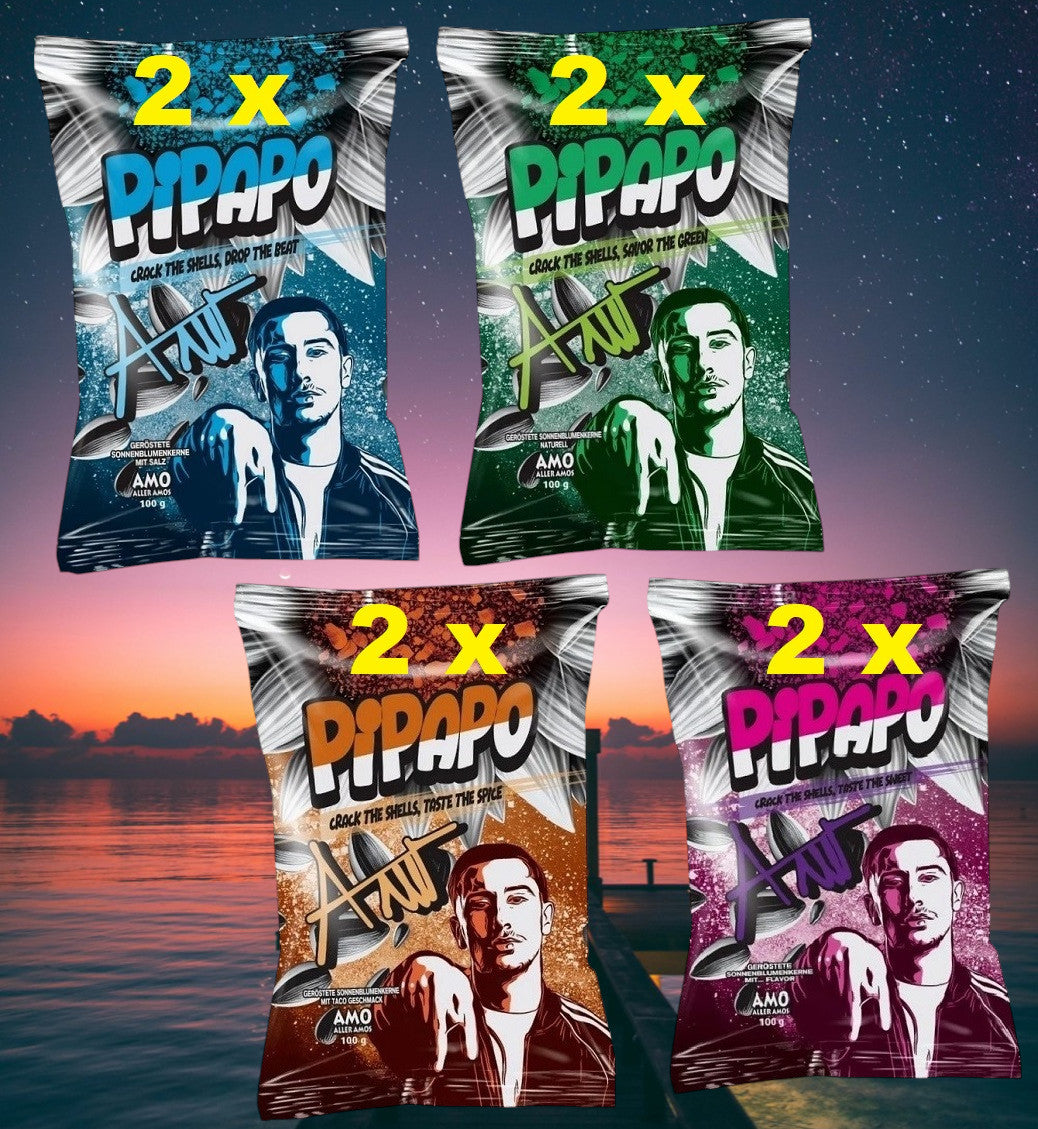 8 x Rapper Amo‘s Pipapo Sonnenblumenkerne Salzig (Salted)- Naturell - Taco - Popcorn