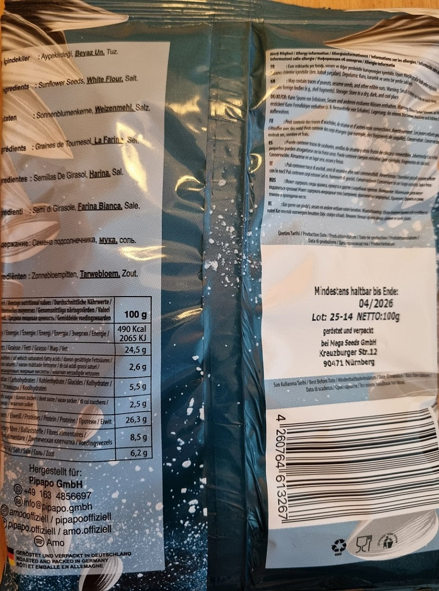 4 x Pipapo Amo geröstete Sonnenblumenkerne mit Salz - Blaue Edition 100g