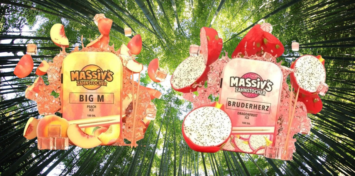 2 x Massiv's Zahnstocher Geschmack BIG M Peach ,BRUDERHERZ Dragonfruit Ice