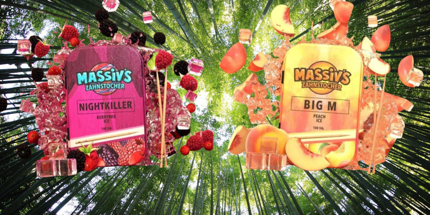 2 x Massiv's Zahnstocher mit Geschmack NIGHTKILLER Berrymix Ice + BIG M Peach Ice