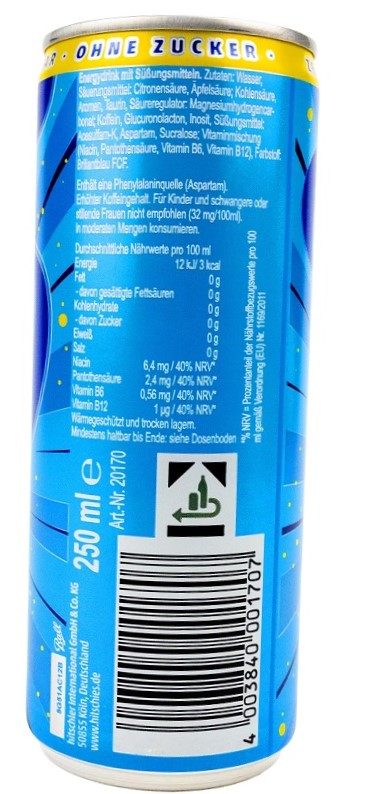 Hitschies Saure Drachenzungen Energy Zero Blau 250ml Geschmack blaue Himbeere (inkl. 0,25€ Pfand)