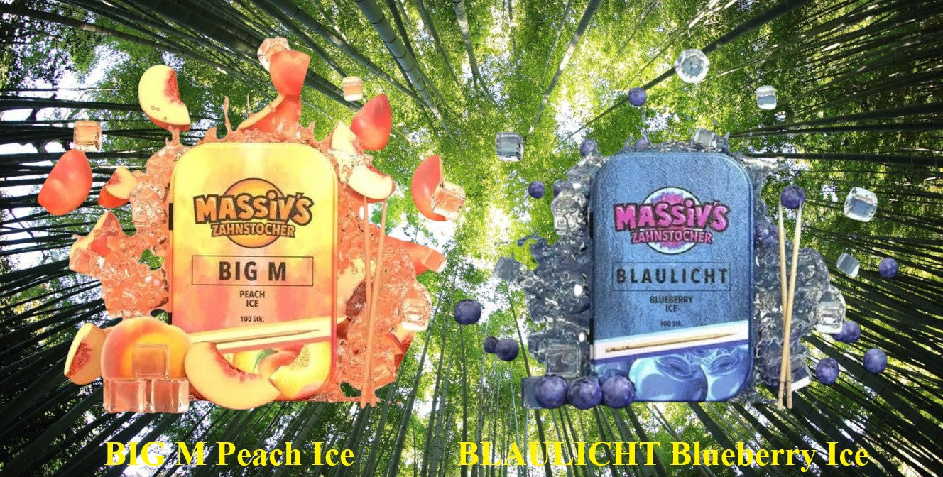 2 x Massiv's Zahnstocher mit Geschmack BIG M Peach , BLAULICHT Blueberry Ice