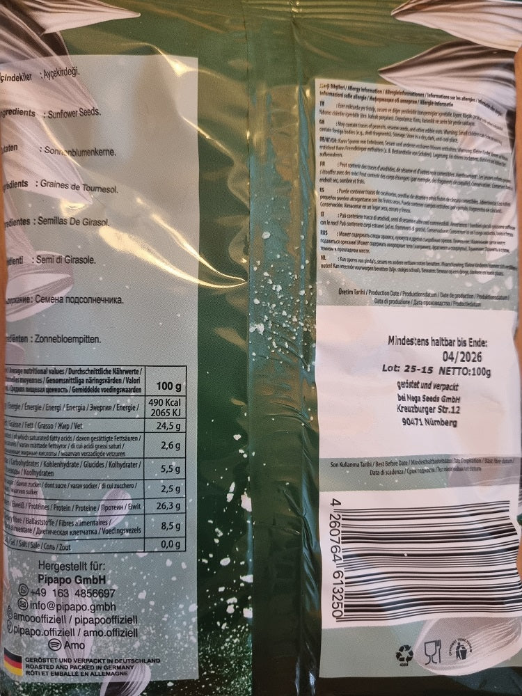 4 x Pipapo Rapper Amo geröstete Sonnenblumenkerne Naturell - grüne Edition 100g