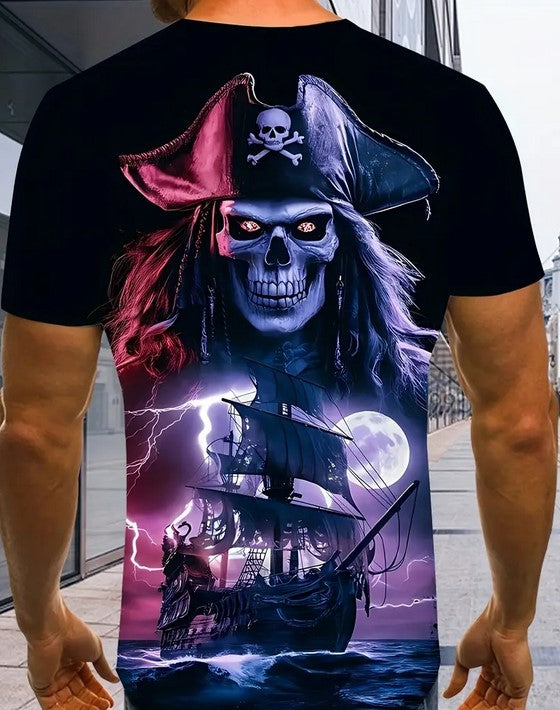 T-Shirt Piraten Design Totenkopf Schiff kurzarm für Fastnacht Karneval Fasching