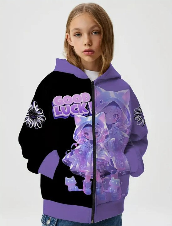 Mädchen Hoodie Kapuzen Sweatshirt Cartoon Katze Polyester