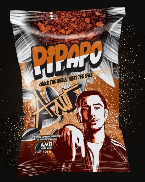 5 x Rapper Amo‘s Pipapo geröstete Sonnenblumenkerne Salzig Naturell Gold Edition Taco Popcorn