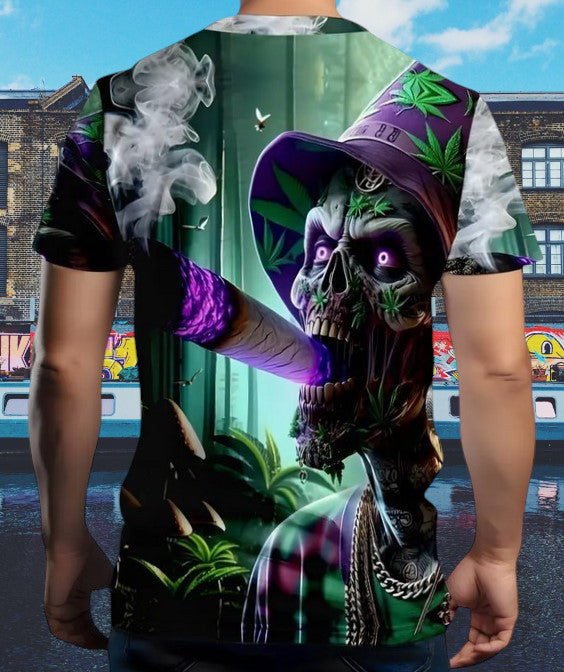 T-Shirt Schädel Totenkopf Joint Kiffen 3D Druck Design kurzarm Größe L