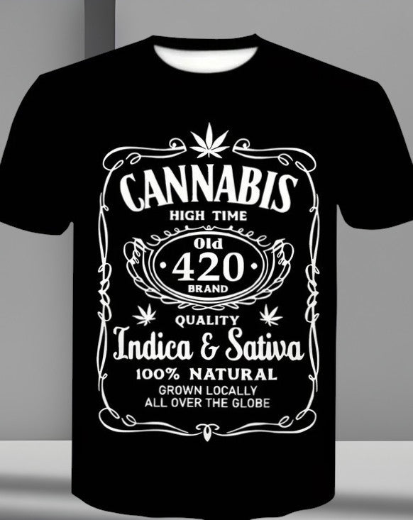 T-Shirt Motiv Cannabis Indica Sativa Strickstoff leicht dehnbares Polyester Größe L