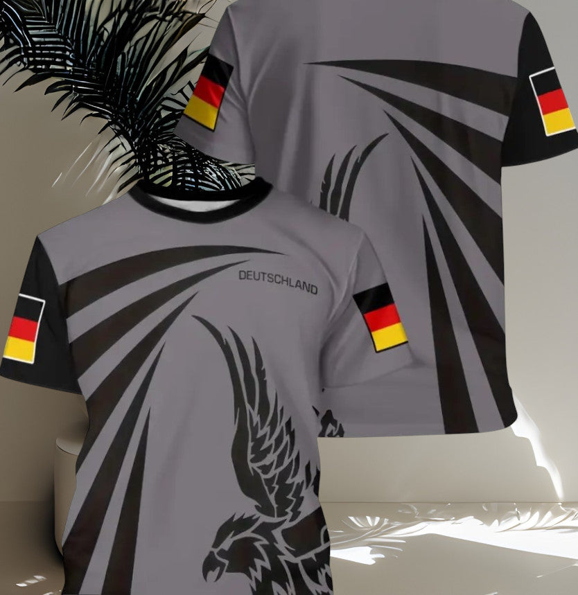 T-Shirt Deutschland Flagge & Adler Design kurzarm Rundhals Germany Grafikshirt grau