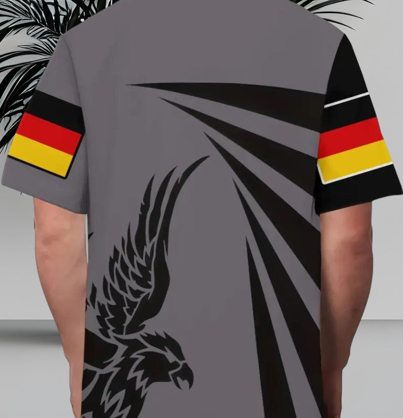 T-Shirt Deutschland Flagge & Adler Design kurzarm Rundhals Germany Grafikshirt grau