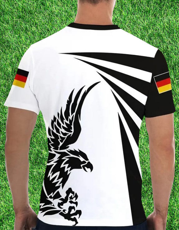 T-Shirt mit Flaggenmuster Deutschland & Adler Design Rundhals kurzarm