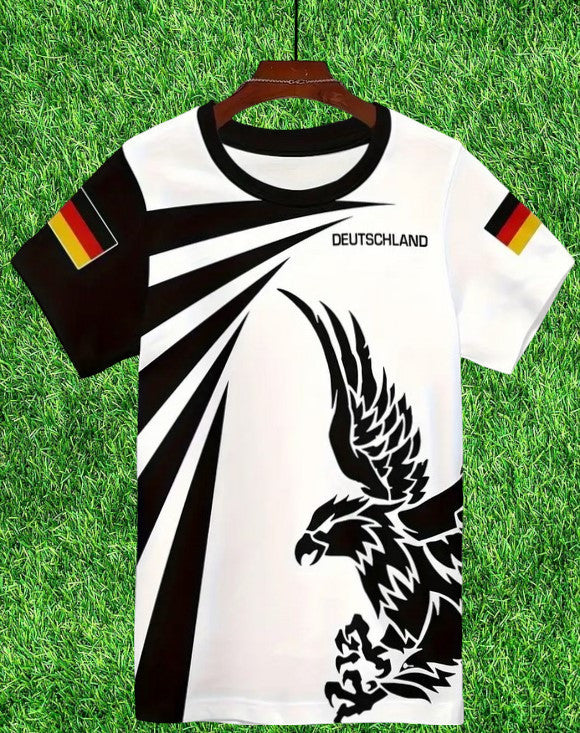 T-Shirt mit Flaggenmuster Deutschland & Adler Design Rundhals kurzarm