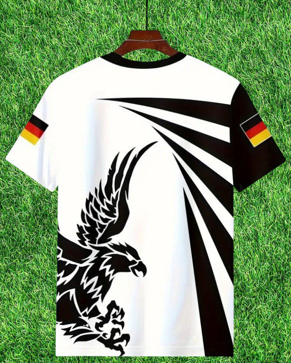 T-Shirt mit Flaggenmuster Deutschland & Adler Design Rundhals kurzarm