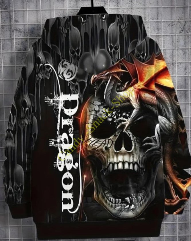 Hoodie Dragon Drachen Skull Totenkopf Polyester Sweatshirt mit Kapuze