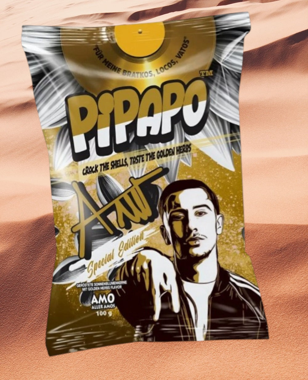5 x Rapper Amo‘s Pipapo geröstete Sonnenblumenkerne Salzig Naturell Gold Edition Taco Popcorn (5x 100g)