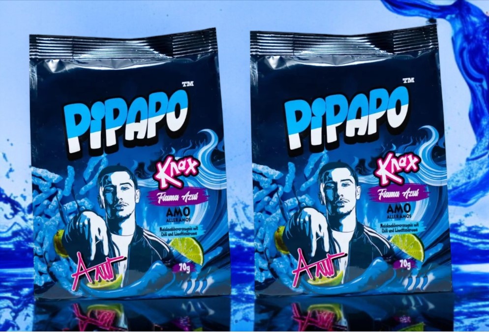 4 x PIPAPO AMO Knax Chips Snack Flama Azul (Blue) , Flama Roja (Red)