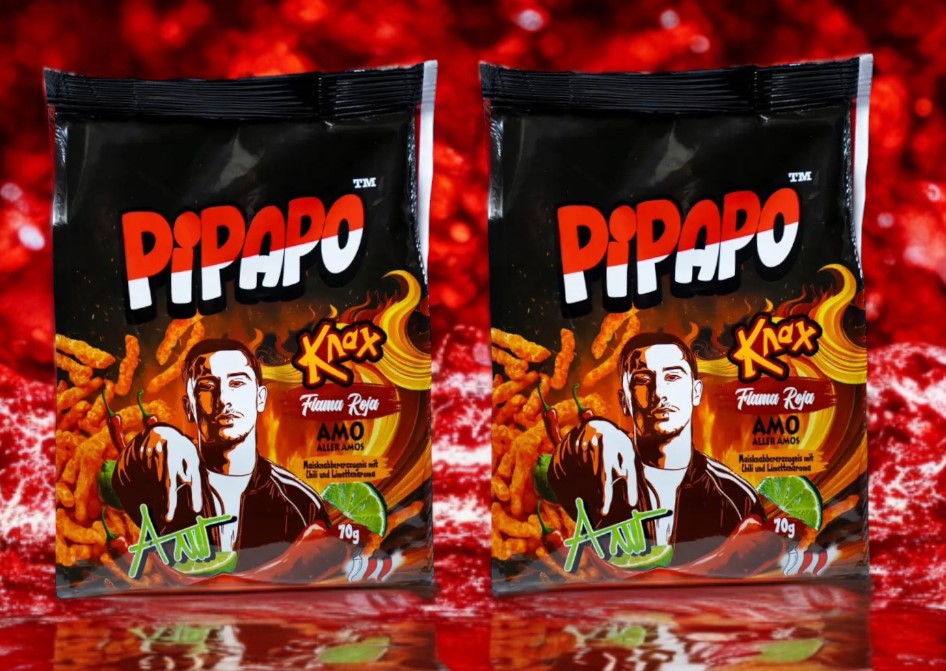 4 x PIPAPO AMO Knax Chips Snack Flama Azul (Blue) , Flama Roja (Red)