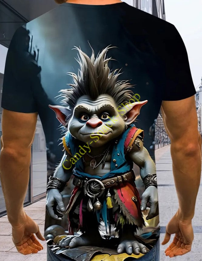 T-Shirt kurzarm Rundhals Cartoon Druck Goblin Troll Karikatur