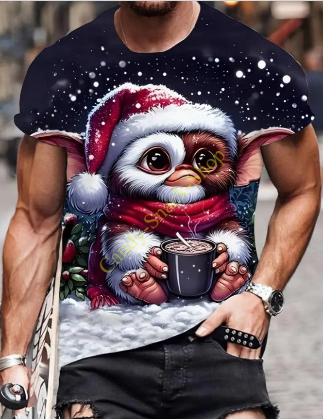 T-Shirt Tier Gremlin Film Design Weihnachten Kaffee Glühwein 3d Druck kurzarm Cartoon