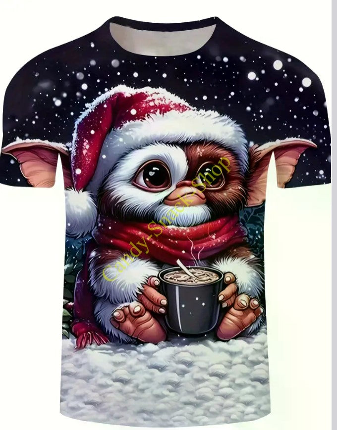 T-Shirt Tier Gremlin Film Design Weihnachten Kaffee Glühwein 3d Druck kurzarm Cartoon