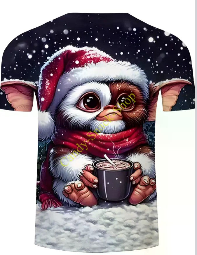 T-Shirt Tier Gremlin Film Design Weihnachten Kaffee Glühwein 3d Druck kurzarm Cartoon