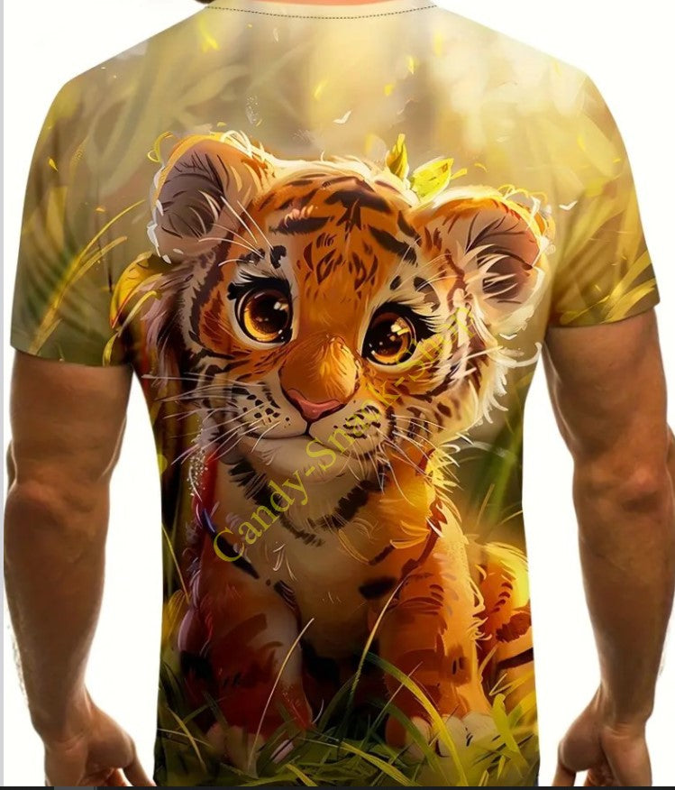 T-Shirt kleine Katze Tiger kurzarm Rundhals Print
