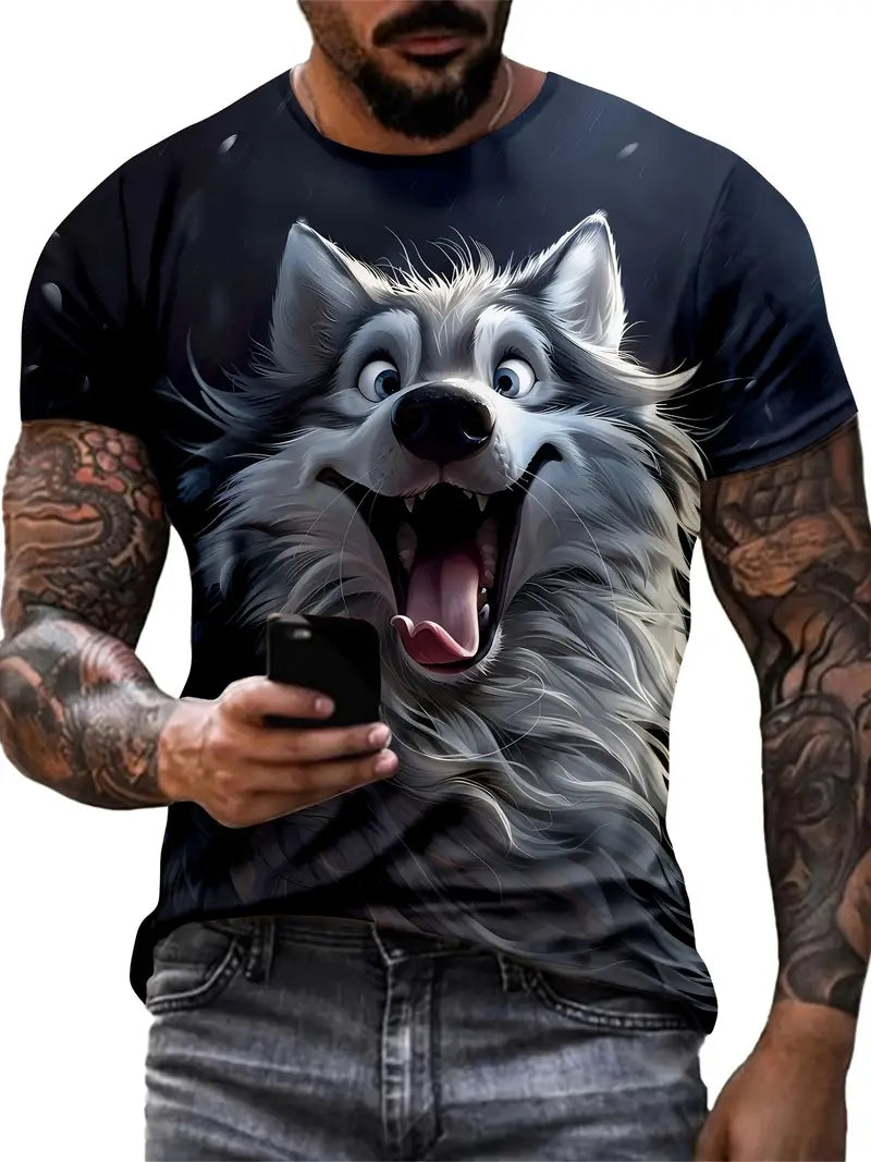 T-Shirt Husky Hund 3 D Druck Grafik kurzarm Rundhals