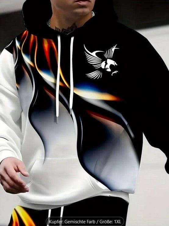 Trainingsanzug Kapuzen Sport Polyester mit künstlerischem Linienstruktur-Druck 2 teilig