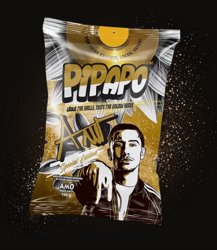 5 x Rapper Amo‘s Pipapo geröstete Sonnenblumenkerne Salzig Naturell Gold Edition Taco Popcorn