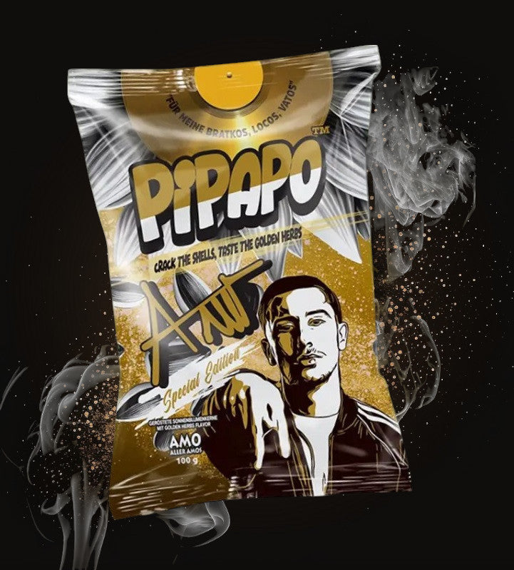 4 x Rapper Amo‘s Pipapo Sonnenblumenkerne Gold Edition geröstet Golden Herbs Flavor