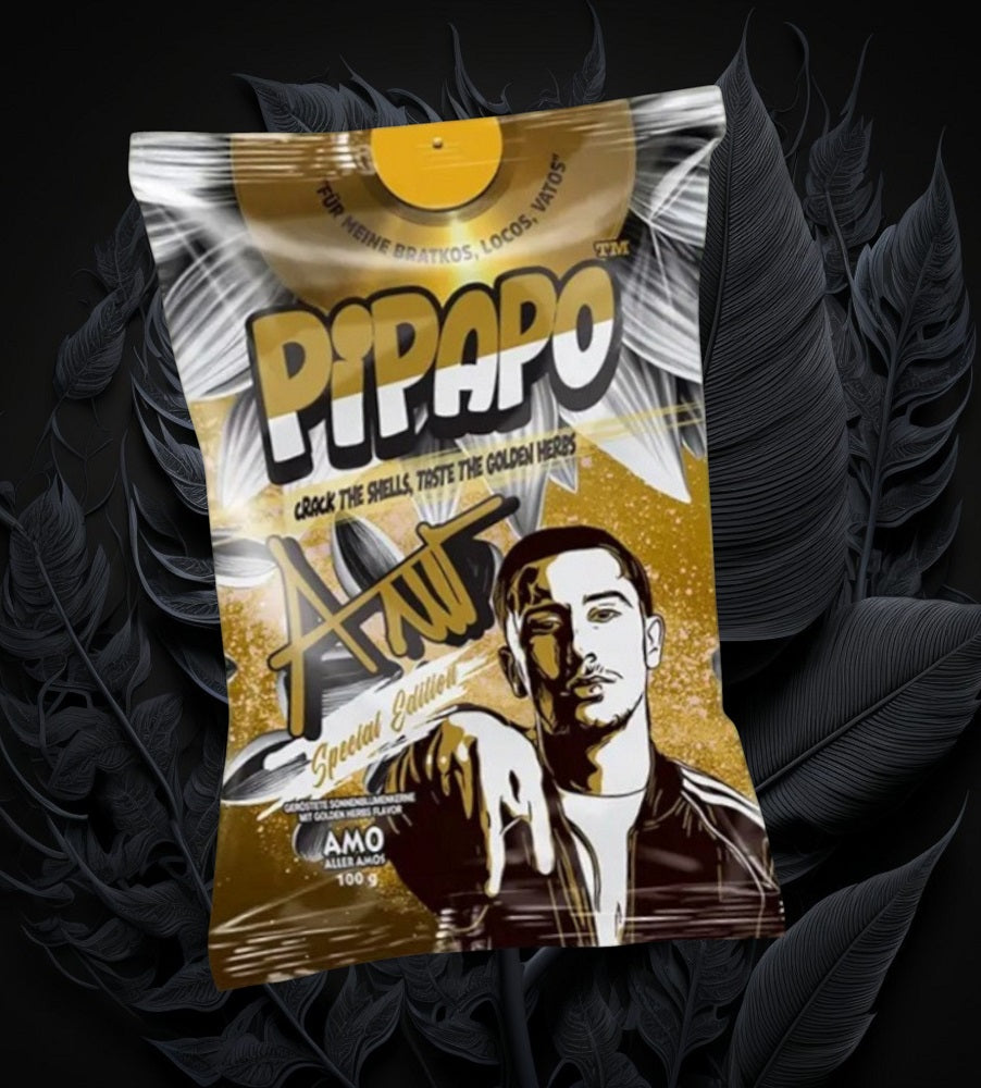8 x Rapper Amo‘s Pipapo Sonnenblumenkerne Gold Edition geröstet Golden Herbs Flavor