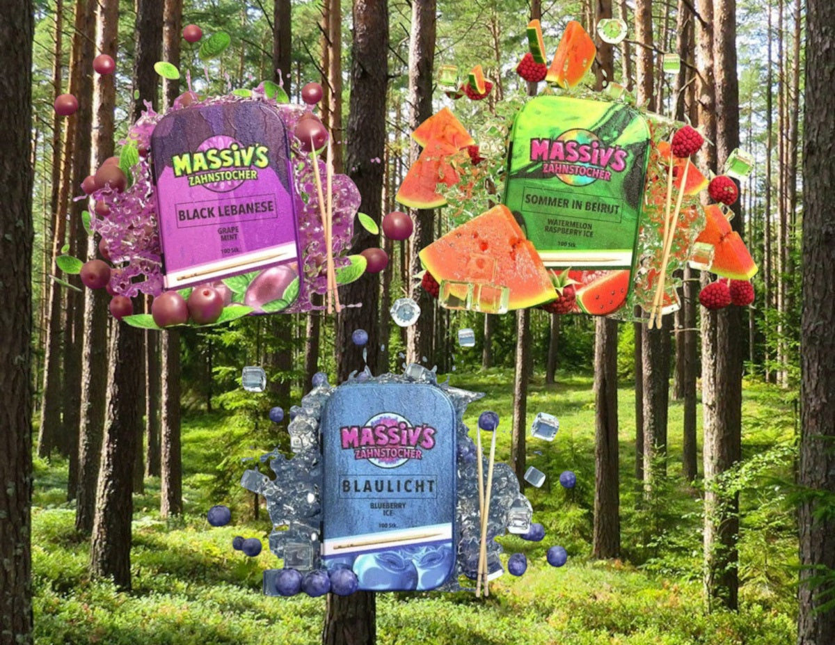 3 x Massiv's Zahnstocher mit Geschmack - Grape Mint - Watermelon Raspberry Blaulicht - Blueberry Ice