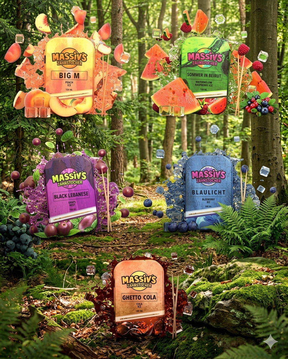 5x Massiv Zahnstocher Geschmack Peach, Melon, Grape, Blueberry, Cola Ice