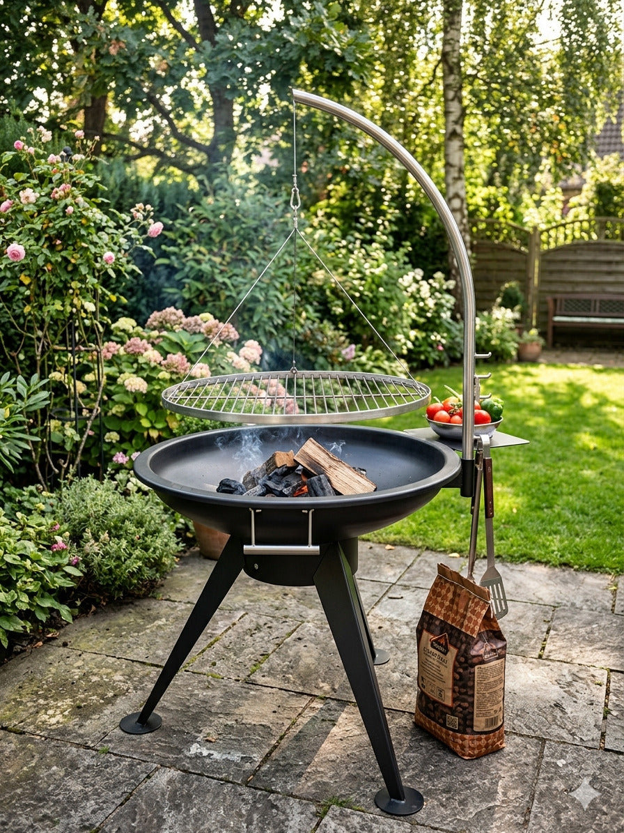 Schwenkgrill 80 cm - Grillrost 70 cm - Feuerschale Dreibein - Holzkohle Grill