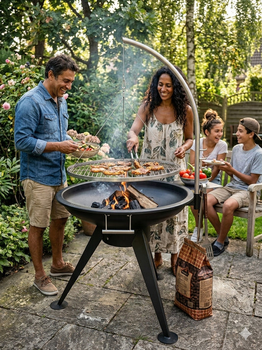 Schwenkgrill 80 cm - Grillrost 70 cm - Feuerschale Dreibein - Holzkohle Grill