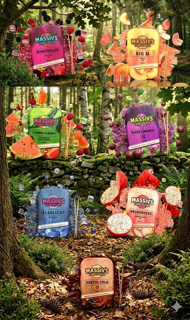 7 x Massiv Zahnstocher Geschmack Berry Peach Watermelon Grape Blueberry Dragonfruit Cola Ice