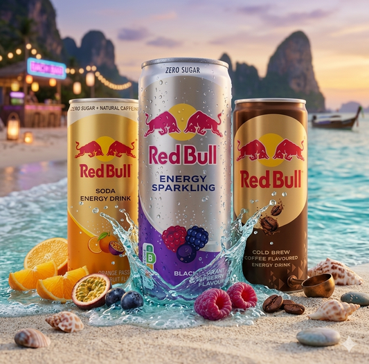 Red Bull Raspberry Zero + Cold Brew + Orange Passion Zero aus Thailand (inkl. Pfand)