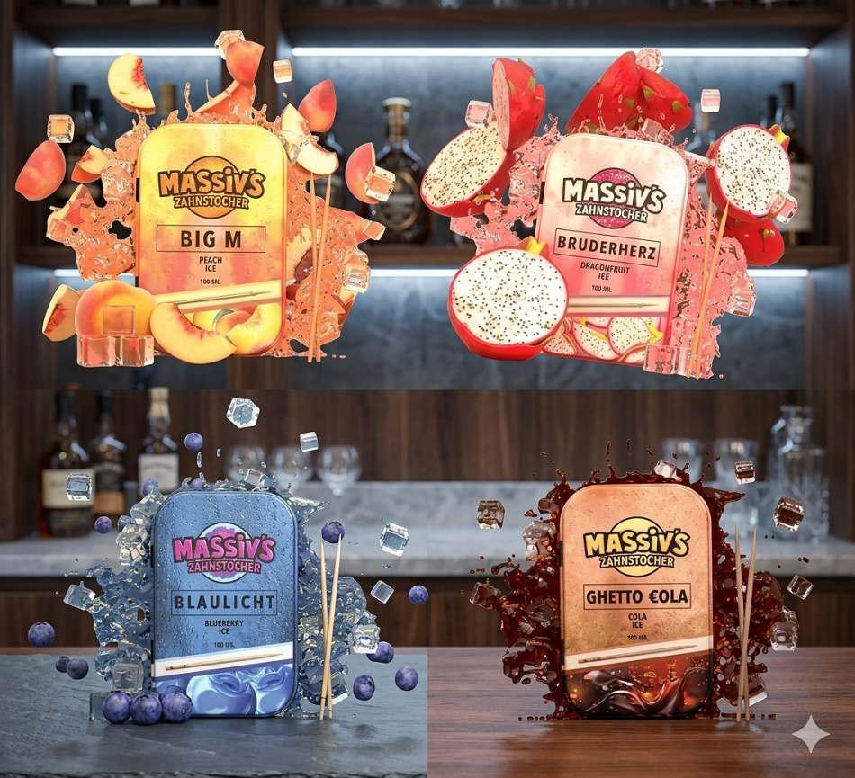 4 x Zahnstocher Massiv Geschmack Peach Dragonfruit Blueberry Cola Ice