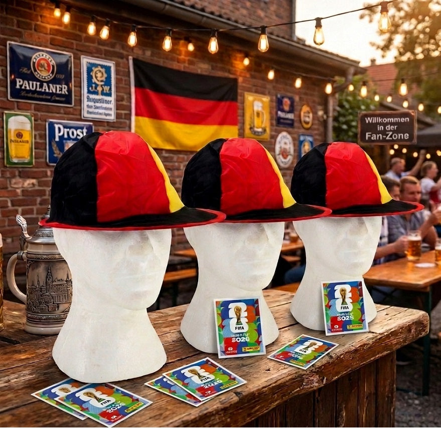 7 x 7 Sticker Panini Sticker Fifa WM 2026 World Cup + Gratis 3 Mützen PopUp