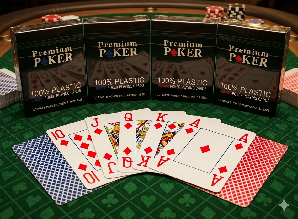 4 x Premium Poker Karten Spielkarten 100% Plastik 4 Große Eckzeichen 4x54 Blatt