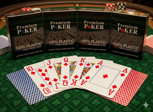 4 x Premium Poker Karten Spielkarten 100% Plastik 4 Große Eckzeichen 4x54 Blatt