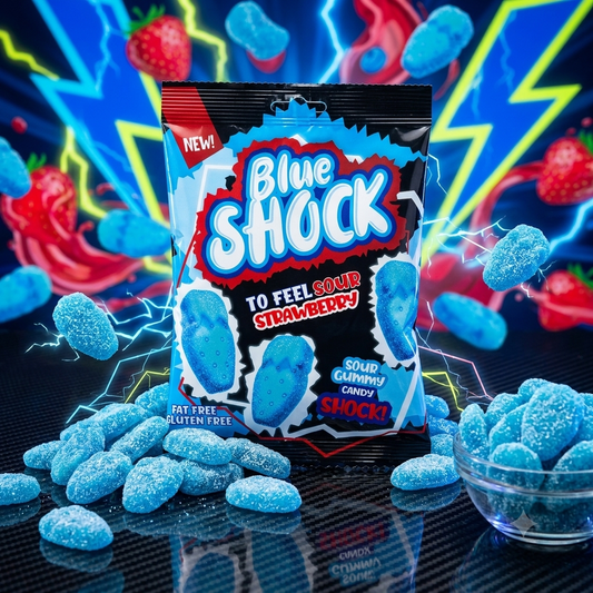 Blue Shock Sour Strawberry Halal 80g saure Fruchtgummi