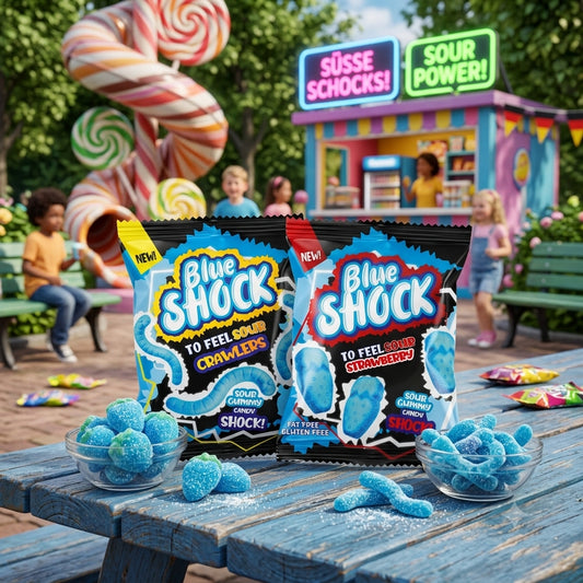 Bundle 2x Blue Shock Sour saure Fruchtgummi 1x Strawberry + 1x Worms Halal