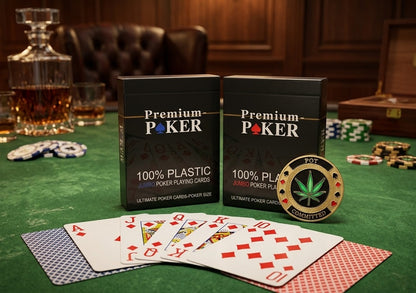 2x Premium Poker Karten Spielkarten 100% Plastik + Poker Cut Guard Kartenbeschützer