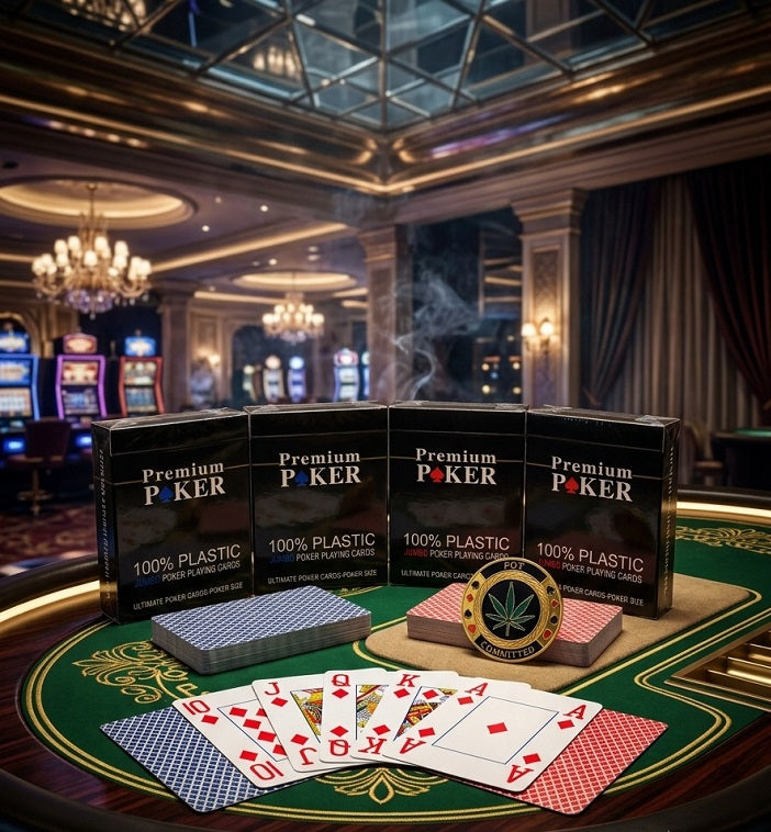 4x Premium Poker Karten Spielkarten 100% Plastik + Poker Guard Kartenbeschützer