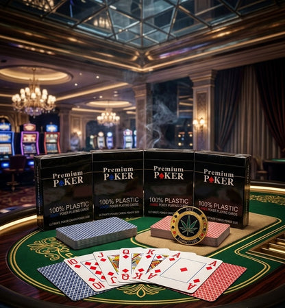 4x Premium Poker Karten Spielkarten 100% Plastik + Poker Guard Kartenbeschützer