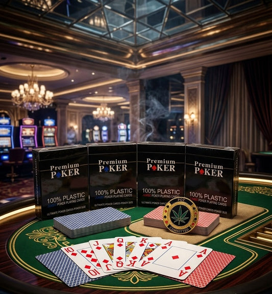 4x Premium Poker Karten Spielkarten 100% Plastik + Poker Guard Kartenbeschützer