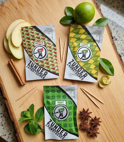 3 x Zunder Zahnstocher mit Geschmack Apple Lime Mint