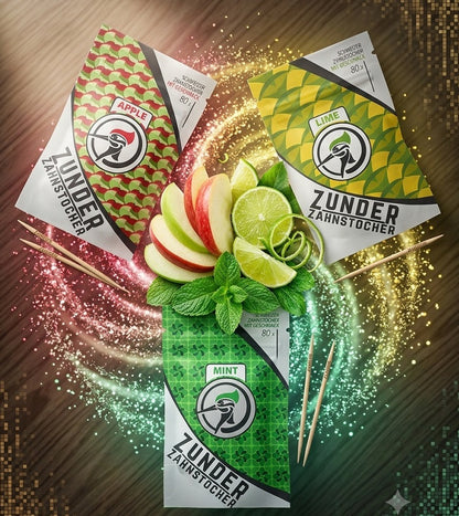 3 x Zunder Zahnstocher mit Geschmack Apple Lime Mint